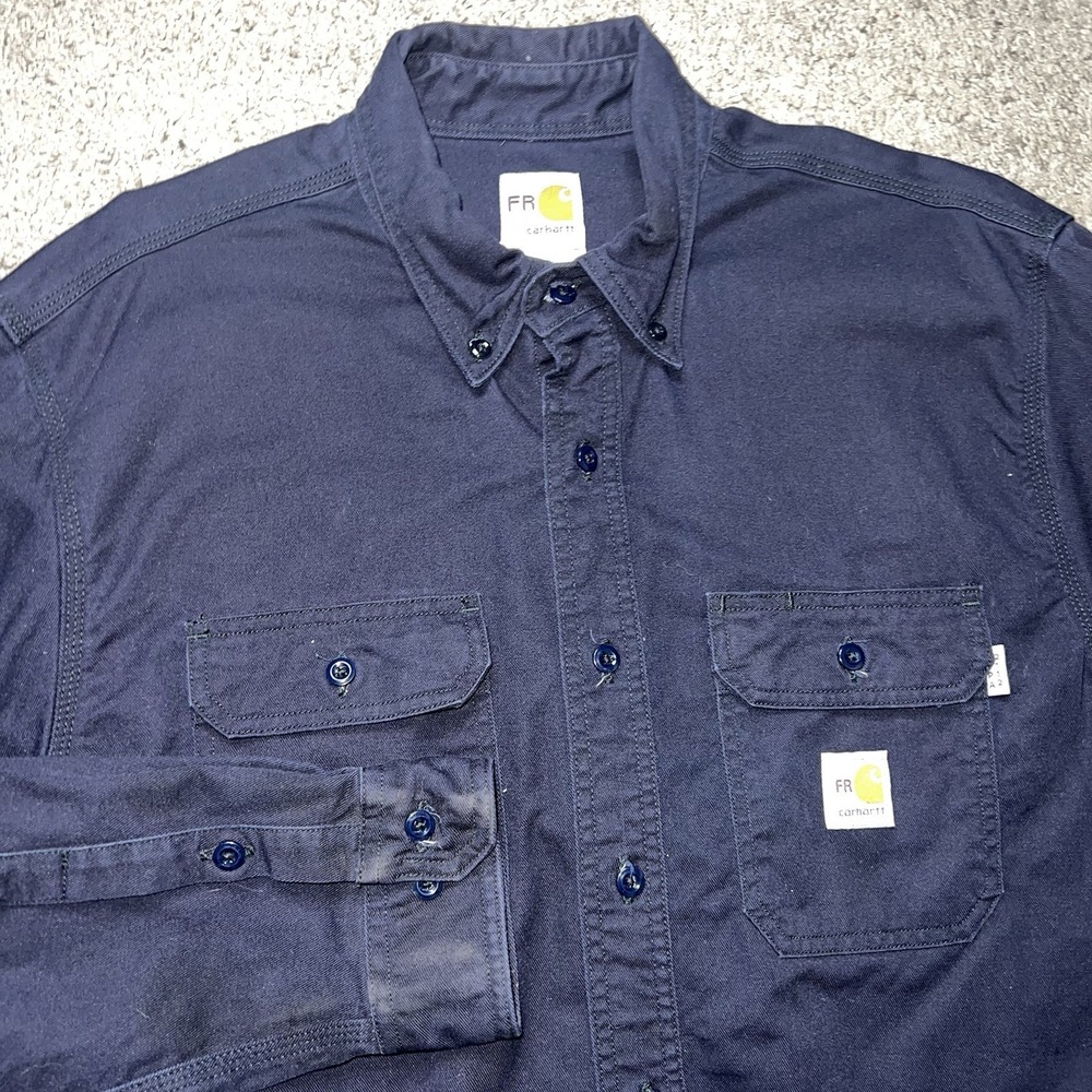 Carhartt FR Flame Resistant Work Dry Lightweight Twill Navy Shirt XL Tall